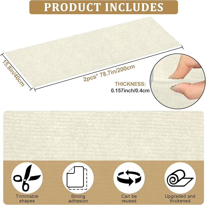 2 Pcs 78.7"x15.8" Cat Scratch Mat, Trimmable Self-Adhesive Carpet, DIY Climb Cat Scratcher for Couch, Furniture or Wall Protection, Cat Tree Cover and Scratching Post Replacement Pad