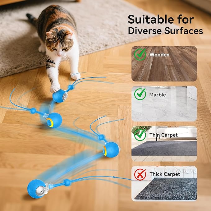 Interactive Cat Toys Ball for Indoor Cats,Automatic Kitten Toys for Bored Indoor Adult Cats,Motion Activated,USB Rechargeable (Blue)