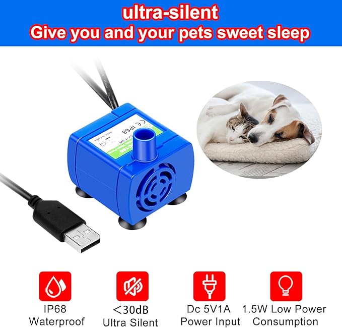 Cat Water Fountain Pump, Pet Water Fountain Pump Compatible Motor, DR-DC160 for Cat Drinking Fountain Cat Water Dispenser Replacement (Pump)