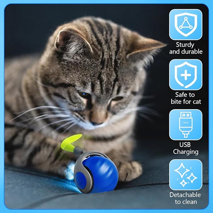 Smart Interactive Cats Toy Balls,Automatic Moving Balls for Cat Dog Touch Motion Rolling Toy Ball,Self Rolling Smart Ball Toy Interactive Cat Toys with Tail