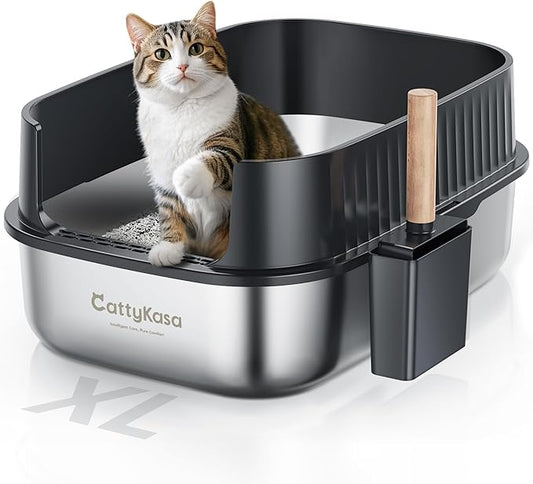 Stainless Steel Large Cat Litter Box, 23.6''×16.9''×10.6'' XXL Cat Litter Box with High Sides,Easy to Clean,Non-Sticky,Leak and Splash Proof(Gray),with Cat Litter Scoop.