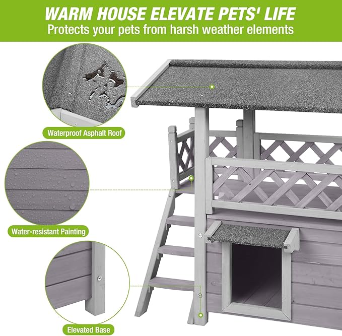 GUTINNEEN Cat House Outdoor Weatheproof Feral Cat Shelter Wooden Cat Condos for Winter Large Balcony(AIR09)