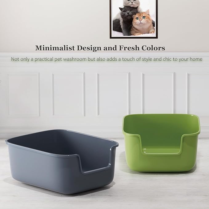 Vealind Large Cat Litter Box High Sided and Side Entry Cat Litter Pan 50 x 40 x 22 CM, Anti-Splashing Deep Tall Cat Boxes for Indoor Cats Basics Kitty Litter Box (Green)