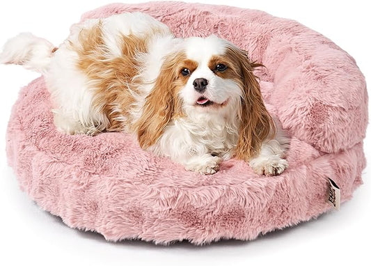 EHEYCIGA Small Dog Bed and Cat Couch for Puppy and Kitten - Fluffy Faux Rabbit Fur Pet Sofa with Washable Removable Cover, Waterproof and Non-Slip, 23 Inch Pink
