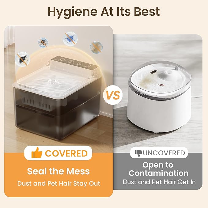 Cat Water Fountain with Dust Cover, 102 oz/3L Automatic Cat Water Dispenser Bowl with Battery Operated, Cat Fountain Super Silent Pet Water Fountain for Dogs and Cats Indoor(<30dB)