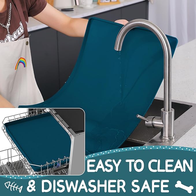 MateeyLife Silicone Cat & Dog Food Mat for Floors Waterproof, Anti-Slip Dog Bowl Mats for Food and Water, Pet Feeding Mats with Lip to Prevent Spills, Pet Placemat for Messy Drinkers to Protect Floors