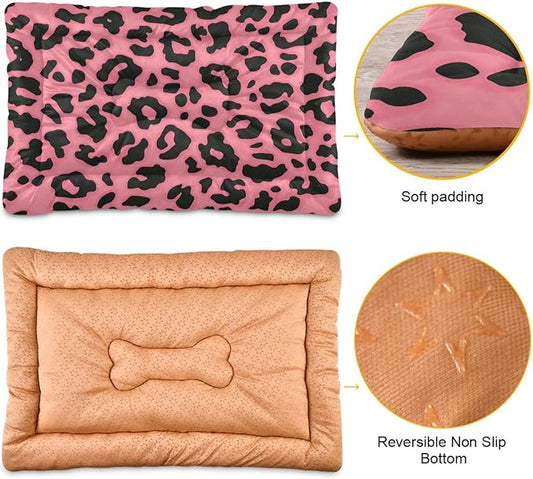 Pink Leopard Print Pet Bed Cute Dog Bed Mat Absorbing Non Slip Pad Pet Sleeping Mat for Small, Medium, and Large Dogs Puppy Cat 24 in x 18 in