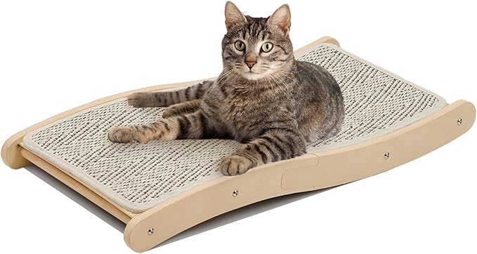 PETKARAY Sisal Cat Scratching Board, Curved Sisal Cat Scratcher, Large Indoor Kitty Scratch Pad, Heavy Duty Wave Lounge Bed for Kitten
