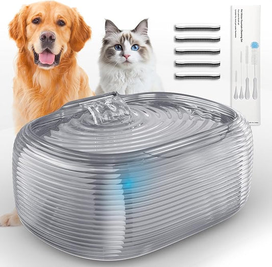 JMICOW 10L/2.6Gal/338oz Dog Water Fountain for Large Dogs, Dog Fountain Water Bowl, Pet Water Fountain with 5 Replacement Filters and 4 Cleaning Brushes (Grey)
