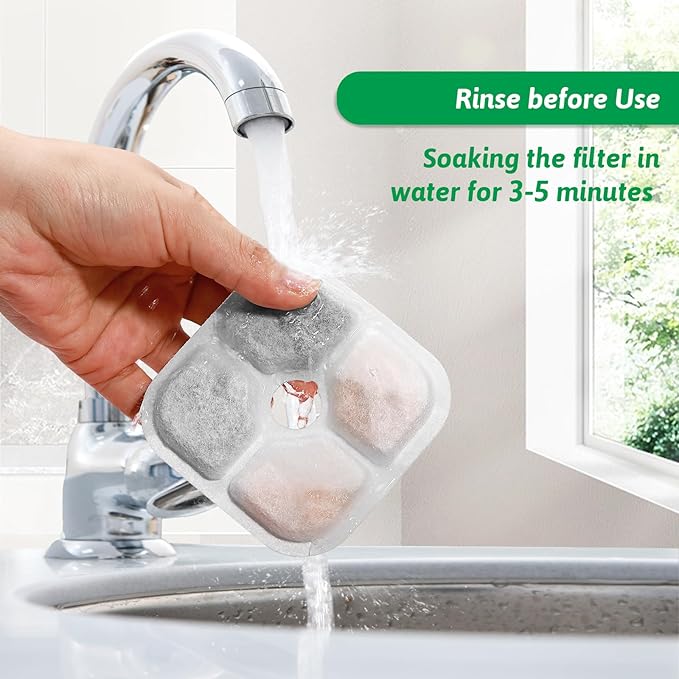 Cat Water Fountain Replacement Filters Fit for 2.5L Fountain with Whiskers Pattern Triple Action Water Pet Cat Drinking Fountain Filter Pack of 16