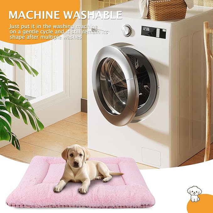 Reversible Dog Bed Mat with Plush and Corn Velvet,Soft Warm Pet Cushion, Dual Purpose Washable Sleeping Mattress Bed for Small Medium Large Dog and Cat XB004 (42"x28", Pink)