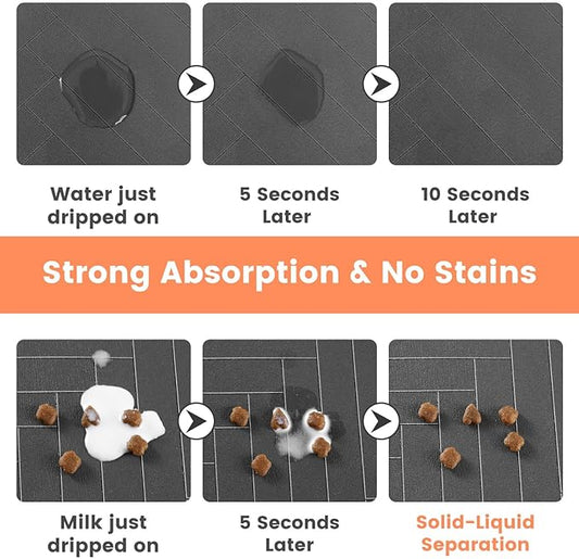 Pet Feeding Mat-Absorbent Pet Placemat for Food and Water Bowl, with Waterproof Rubber Backing, Quick Dry Water Dispenser Mat for Dog and Cat (17"x27", Blue)