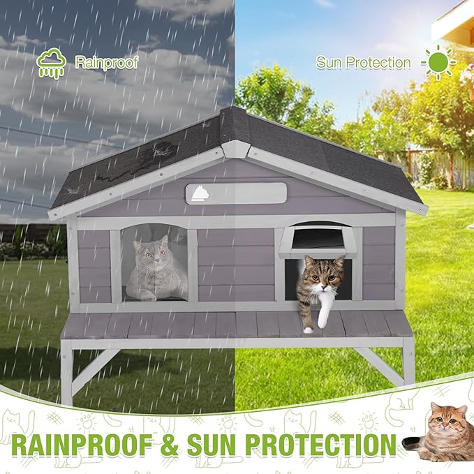 GUTINNEEN Outdoor Cat House Weatherproof Large Cat Shelter with 100% Insulated Liner for Multiple Cats, Cat Condos for Indoor Cats