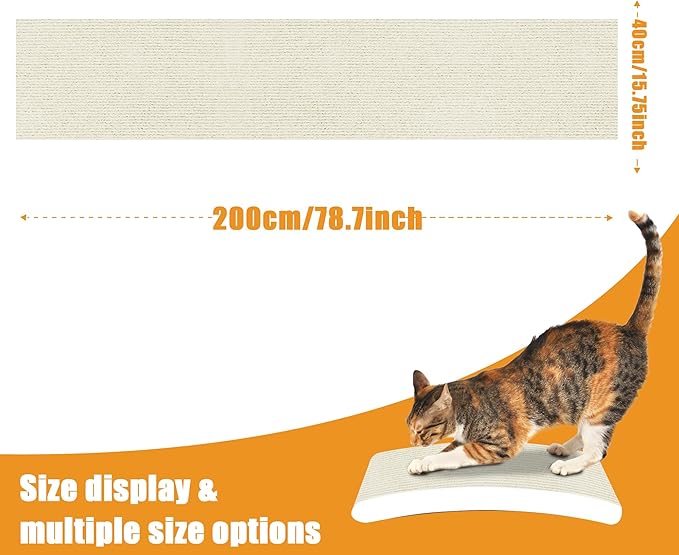 Cat Scratching mat Self-Adhesive, Trimmable Furniture Protector for Couch, Sofa, Wall & Cat Trees - Durable Scratch Pad with Nano Tape, DIY Climbing Carpet for Indoor Cats (White, 78.7"x15.8")