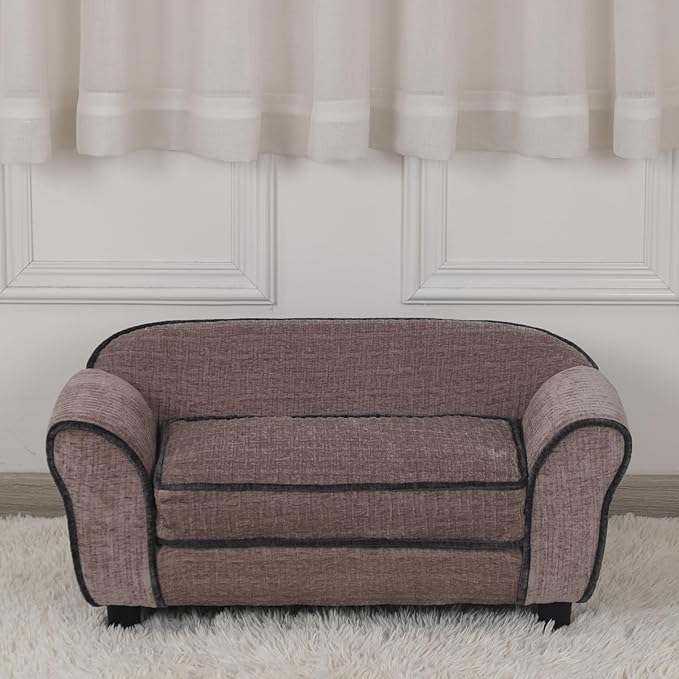 Pet Sofa/Dog Bed with Luxury Striped Fleece Pet Bed Animal Sleeping Bed, Small Dog and Cat Couch Bed (Light Brown)