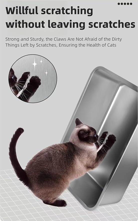 Stainless Steel Cat Litter Box,Metal Kitty Litter Box with High Wall Sides Enclosure for Big and Small Cats, Odor Control, Easy Clean,Non-Sticky, Anti-Leakage