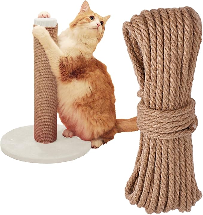 Nature Hemp Rope,sisal Rope for cat Scratcher,Rope for cat Scratch Post,cat Scratching Post Replacement,Cat Scratcher Replacement Rope Heavy Duty Jute Twine for Cat Tree and Tower, DIY (1/4inch,66FT)