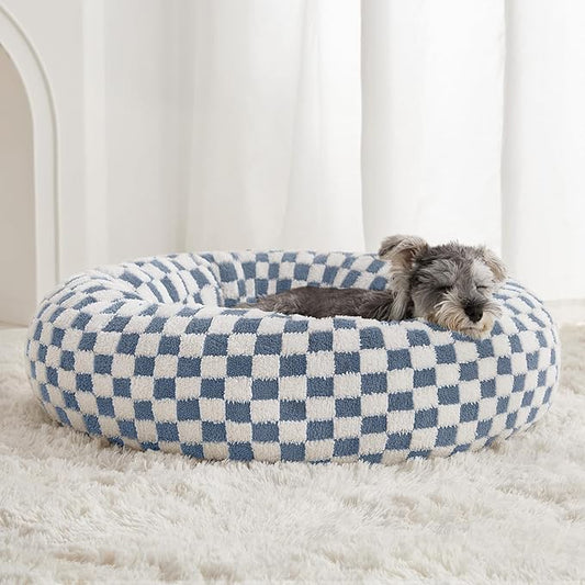 BFPETHOME Donut Dog Beds for Small Dogs, Cute Small Dog Bed for Puppy and Kitten, Round Calming Pet Bed with Non-Slip Bottom, Machine Washable,24inch, Blue