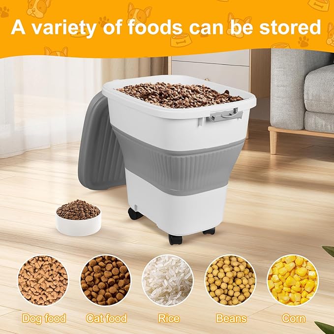 35 Lbs Dog Food Storage Container, Collapsible Dog Food Container with Scoop for Pet/Dog/Cat/Bird Food,Keep Dry Food Fresh,Easy to Move