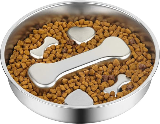 Slow Feeder Dog Bowl - 2 Cups Stainless Steel Dog Slow Feeder Food Bowl, Metal Non-Slip Lick Plate,Puppy or Cat Food Holder,Pet Supplies,Puzzle Maze Dish for Small & Medium Sized Breeds