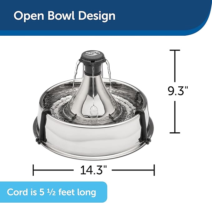 PetSafe Drinkwell Stainless Steel 360 Multiple Pet Fountain - Scratch and Rust Resistant Automatic Water Dispenser for Cats or Dogs - Adjustable Flow Control - 128 Ounce (3.8 Liter) - Filters Included