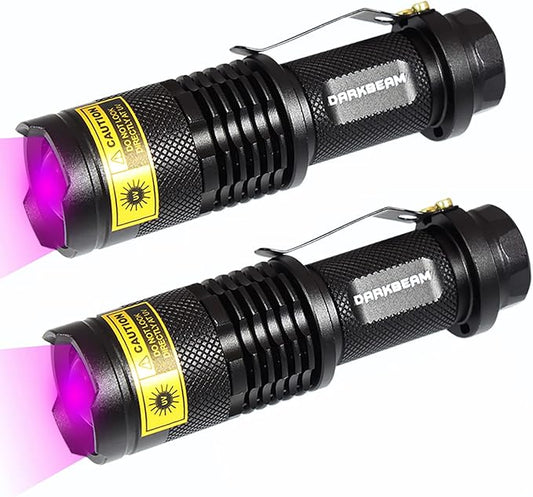 DARKBEAM UV 395nm Flashlight Ultraviolet led Light Blacklight Wood's lamp Portable 400nm Mini Detector for Dog/Cat Urine Pet Stains, Anti-counterfeiting Identification, Resin Curing,2 Pack