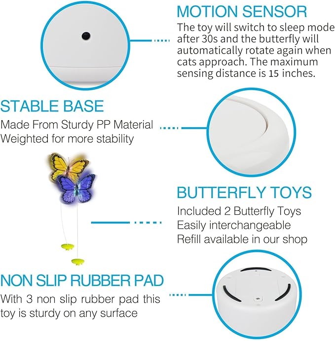 ALL FOR PAWS Interactives Cat Teaser Toy Flutter Bug Cat Wand Toy Fun Playing Toys Kitten Toys with Shiny Butterfly