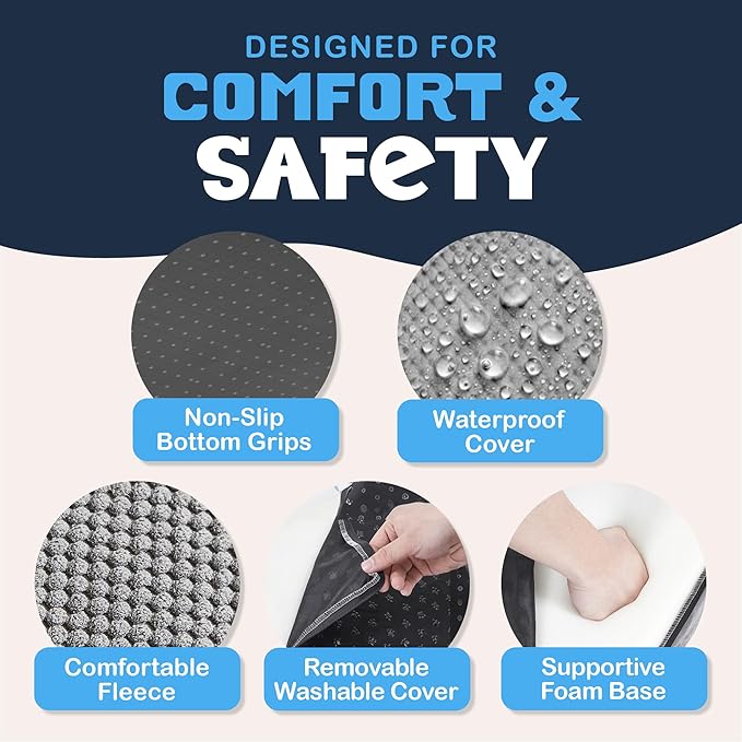 PAWZY Foam Pet Stairs for Bed, Couch or Window PREFIXED Cover - Wide Dog Steps for Bed, Waterproof, Non-Slip Base - 2 Tier Ramp, 12'' Height, Stairs for Small Dogs, Puppies, Cats -(Gray, 2 Step, 1)