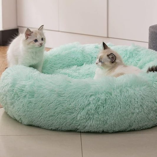 Anti Anxiety Round Fluffy Plush Faux Fur Warm Washable Dog Bed & Cat Bed, Original Bed for Small Medium Large Pets,Used to Relieve Joints and Improve Sleep(20"/24"/27'') (24", Light Green)