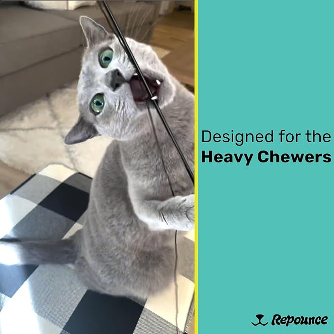 Replacement Strings for Cat Wand Toy - 3-Pieces - Chew-Proof Metal Wire and 2 Durable Paracord Strings - Heavy Chewers Pack Cat Wand Toy Refill Strings with Universal Clasps for All Lures