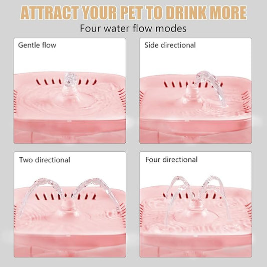 Cat Water Fountain - BOODIDI Ultra Silent Pet Drinking Fountain for Cats and Small Dogs, Indoor Water Fountain, 2.4L/2.5QT Capacity, with Replacement Filters (Pink)
