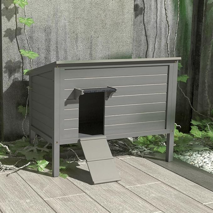 WAYTRIM Outdoor Cat House, Large Feral Outdoor Cat Shelter Insulated Weatherproof with Mat and Hidden Stair All-Round Wood for Multiple Cats 34.5" L*21.5" W*27.2" H