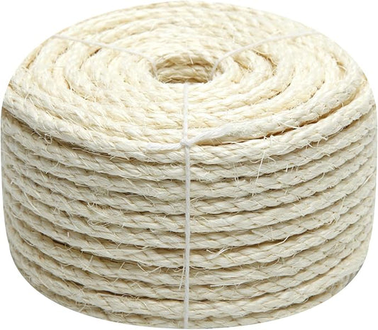 Natural Sisal Rope 8mm 98-Feet for Cat Scratching Post Tree Tower Replacement Repair and Replace, DIY Hemp Twine Rope for Cat Scratching Furniture Window Perch and Crafts Gardening Home Decorating