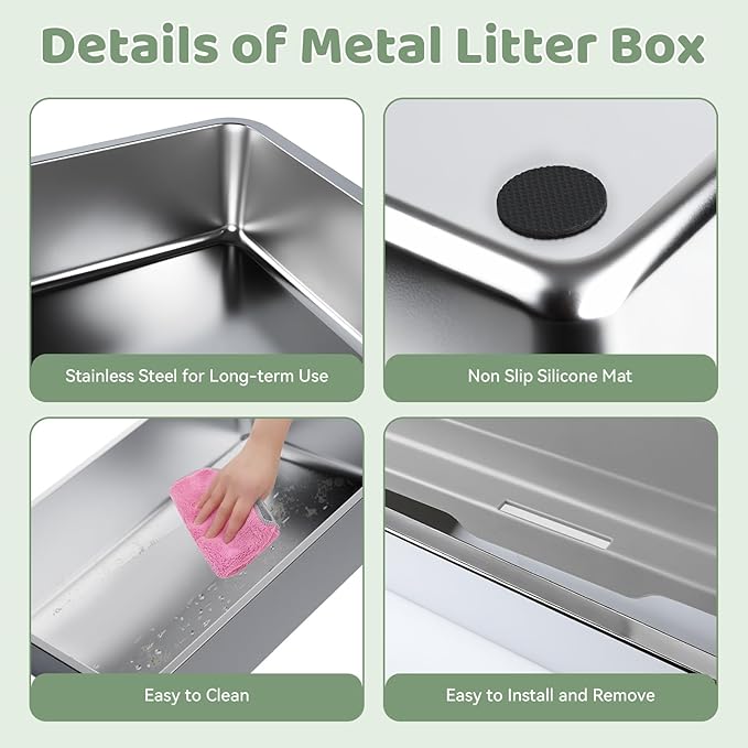 XXXL Stainless Steel Cat Litter Box with High Sides, 28"x20"x12" Extra Large Litter Box for Multiple-Big Cats, Metal Cat Litter Pan, Anti-Urine Leakage, Easy Clean (Grey)