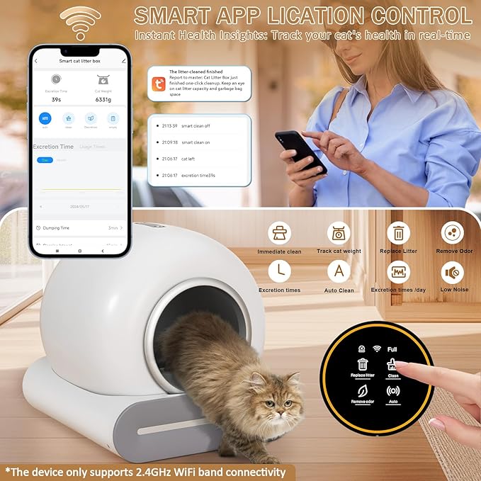 SUW Self Cleaning Litter Box, Automatic Cat Litter Box Self Cleaning for Multiple Cats, 65L+9L Robot, 3 Rolls Grabage Bags, Negative ion deodorization, APP Control, Toilet Monitoring