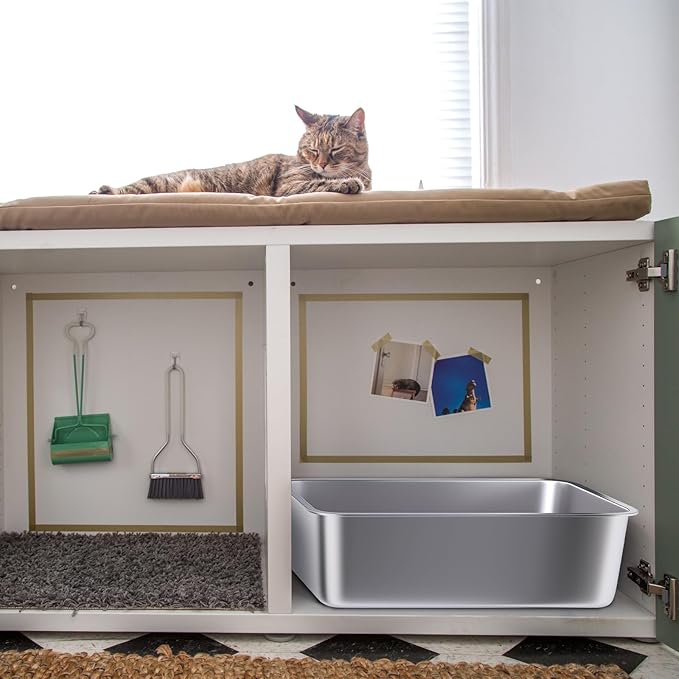 Stainless Steel Cat Litter Box, 20"x14"x6"(Height) Large Metal Litter Box, Easy to Clean, Non Stick No Smell Litterbox for Adult Cats/Kitty