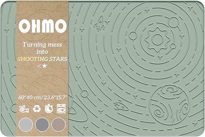 OHMO Dog Food Mat, Silicone Waterproof Cat Food Mat, Non-Skid Spill Proof Pet Feeding Mat for Food and Water, Easy to Clean Dog Placemat(Sage Green, 23.6" x 15.8")