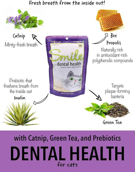 Smile Daily Dental Health Soft Chews for Cats, Support Healthy Teeth and Fresh Tongue with Catnip and Green Tea, Prebiotics, and Chlorophyll for Fresh Breath, 10.5 oz