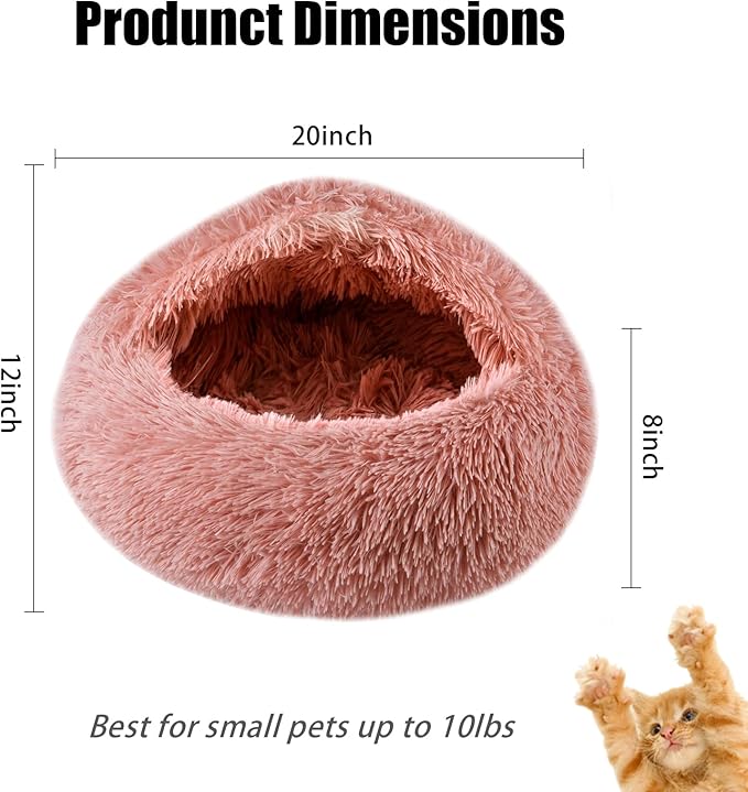 Cat Beds for Indoor Cats,Cat Cave for Puppy and Kitty,Calming Small Dog Bed for Small Dogs with Cover Cave,Cozy Warming Fluffy Washable Anti-Slip Pet Sleeping Bag(20 * 20inch,Leather Pink)