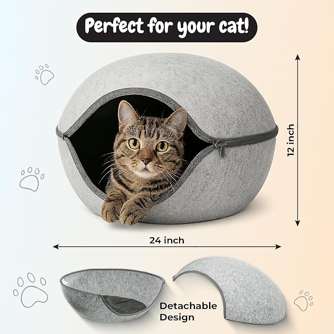 Calming Cat Bed Anti-Anxiety Soft Pet Bed for Cats & Small Dogs, Machine Washable Cat Bed Cave with Ultra Softness, Non-Slip Bottom Kitten Bed (24.0" L x 24.0" W x 12.0" Th)
