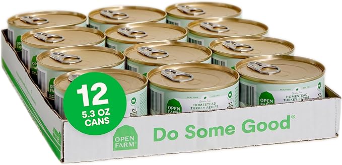 Open Farm Canned Cat Food, Paté for Complete & Balanced Nutrition, Grain-Free and Legume-Free Wet Cat Food, Homestead Turkey Recipe, 5.3oz Cans (Case of 12)