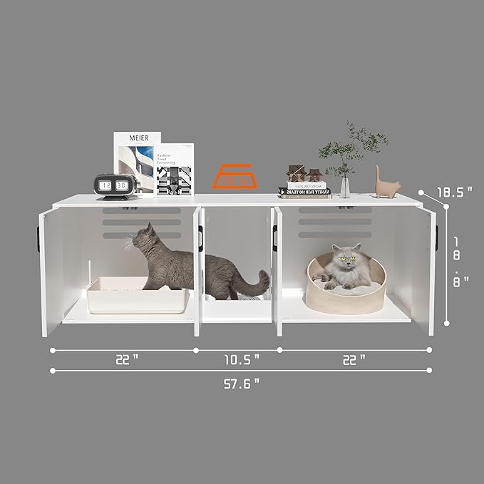 Cat Litter Box Enclosure for 2 Cats,cat Litter Box Enclosure Furniture with Double Room,Stackable,Indoor,Large cat Cabinet,pet House Side Coffee Table,White and Black (White)