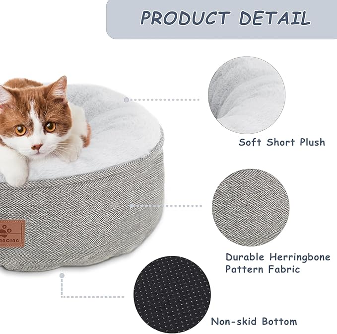 Cat Beds for Indoor Cats, Dog Bed for Small Dogs Breeds, Soft Kennel Bed, Comfy Durable Pet Sleeping Bed, Washable Roun Cat Bed & Non-Slip Bottom, Size 20" L x 20" W x 7" Th
