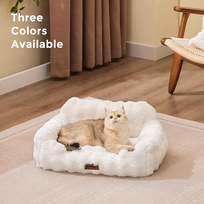Orthopedic Cat Couch Bed for Indoor Cats, Cute Small Dog Sofa with Supportive Egg Foam, Fluffy Faux Fur Removable Washable Cover and Non-Slip Bottom, Sage Green