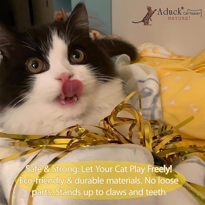 ADUCK Interactive Cat Teaser Wand Toy with Tassels - Durable Cat Chaser for Indoor Kitten Exercise, Boredom Relief & Training Play, Pack of 3 (Gold, Blue, Pink)