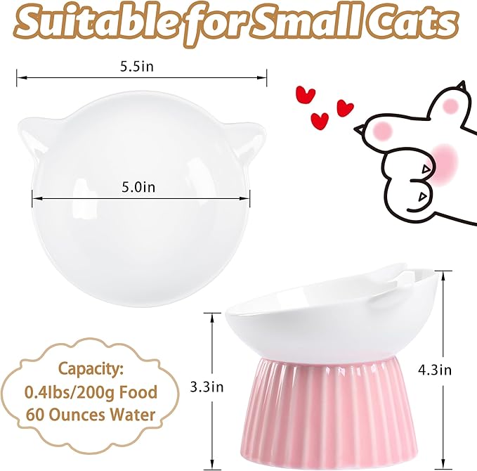 Ceramic Raised Cat Bowl,Tilted Raised Bowl Anti Vomit for Indoor Cats Whisker Friendly Pet Feeder for Cats Puppies, Microwave and Dishwasher Safe (Blue)