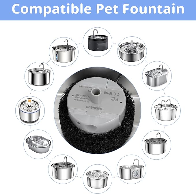 8 Pack Foam Filters Sponge Compatible with SMA-800 Water Pump for Cat Water Fountain, Foam Filter Replacement (8 Sponge) (8 sponge)