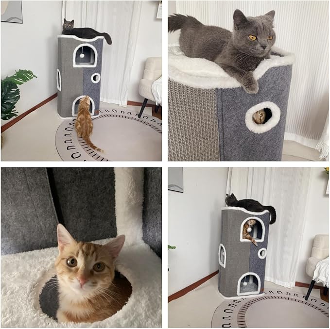 4-Level Cat House for Indoor Cats,Covered Cat Beds and Furniture with Scratch Pad,Hideaway Cave &Cushions,Modern Cat Tower Condo for Multi Small Pet and Large Cats Green