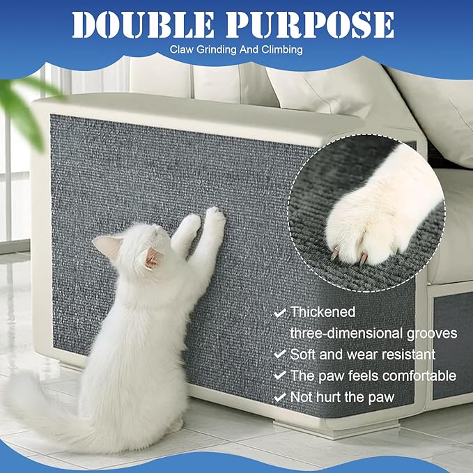 Cat Scratching Mat, Trimmable Cat Scratch Couch Furniture Protector Self-Adhesive Cat Scratch Pad DIY Climbing Cat Scratcher Carpet for Furniture, Wall Protector (Dark Grey, 78.7"x15.8")
