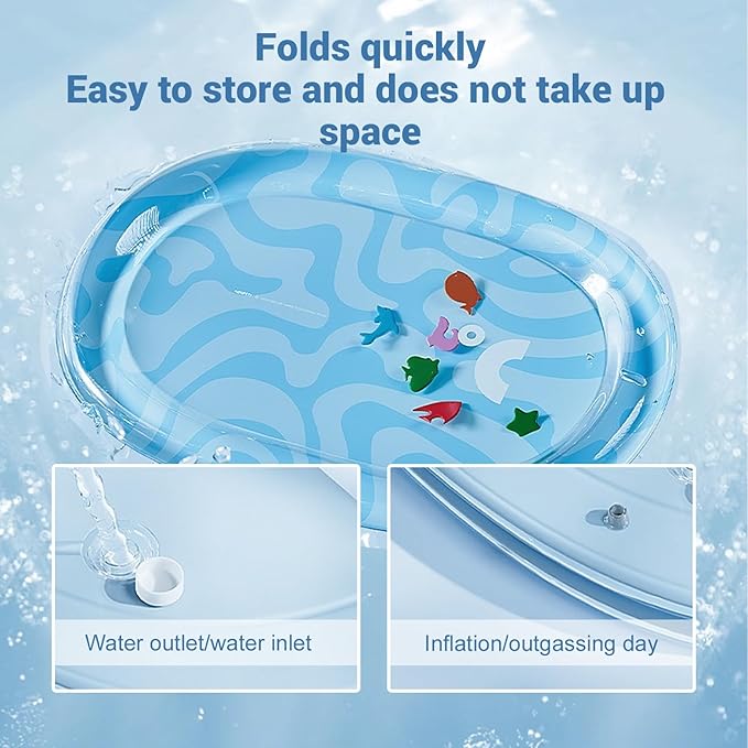DHorse Pet Water Bed,Thickened Sensory Water Playmat for Dogs Cats with Fish Toys,Cooling Mat,Puncture Proof Cooling Mat,Washable Inflatable Playmat,Summer Indoor Interactive Pet Toys (Blue B,Large)